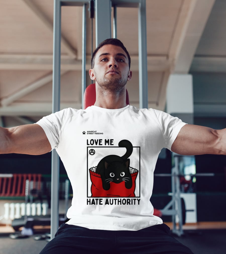 Anarcat Street Feeding Love Me Hate Authority Black Cat Red Bag T-Shirt