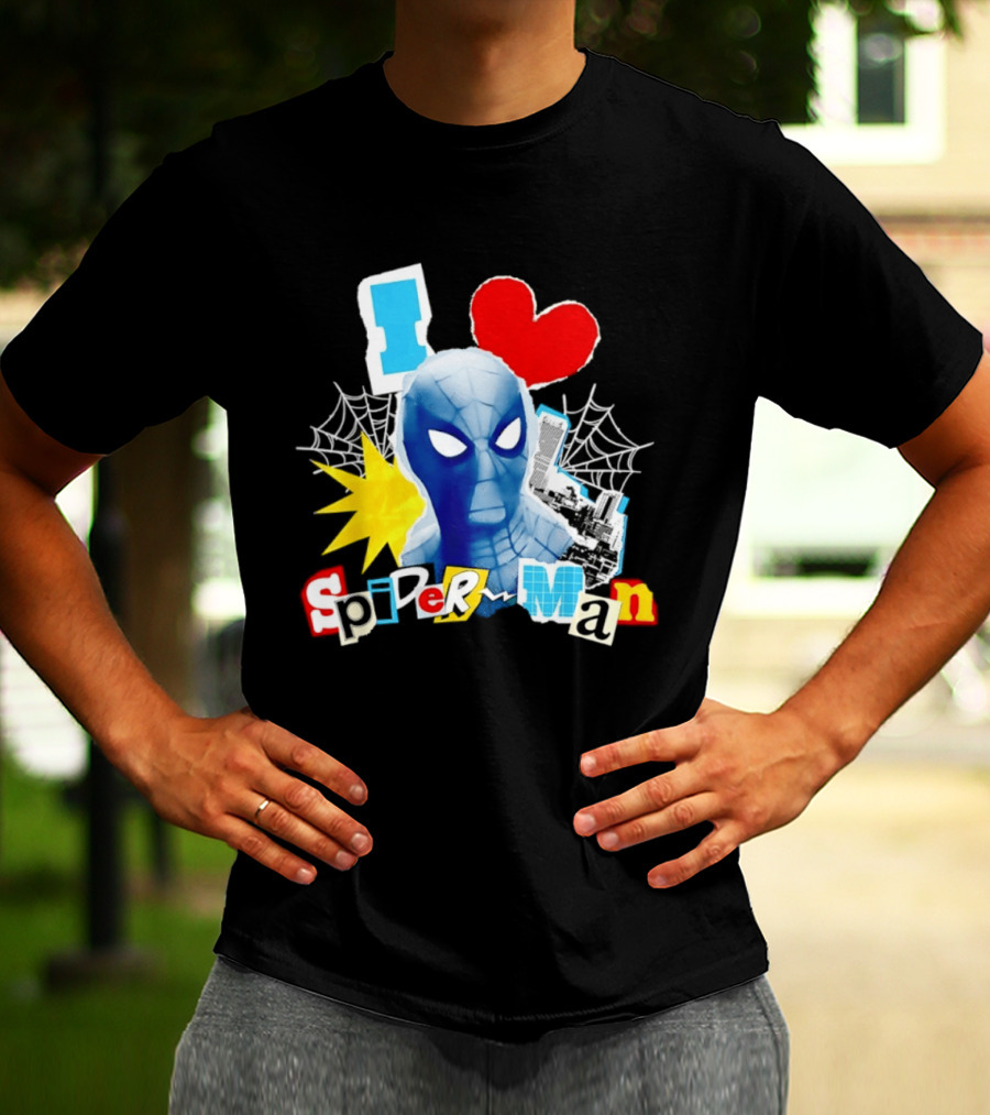 Marvel Spider Man I Love Spider Man Webhead Mask Collage T-Shirt