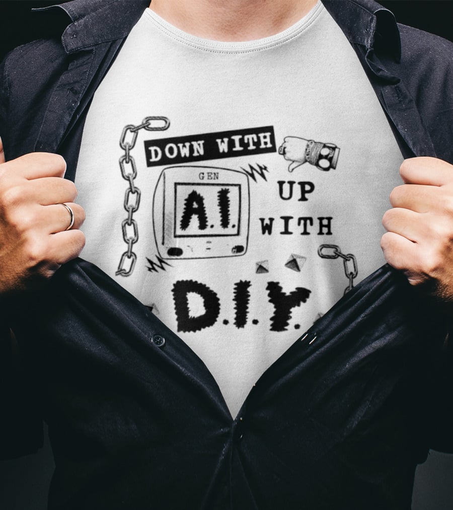 Down With AI Up With DIY Handmade Chain Fist T-Shirt