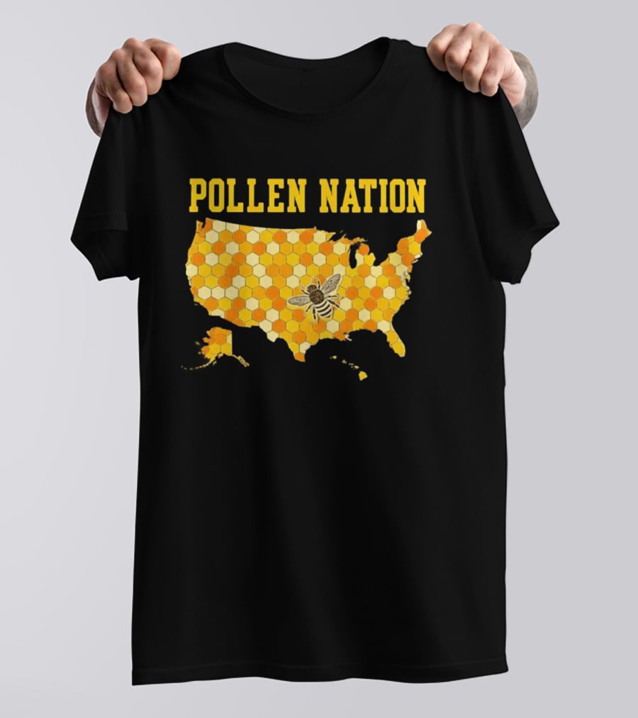 Pollen Nation USA Honeycomb Map Bee T-Shirt
