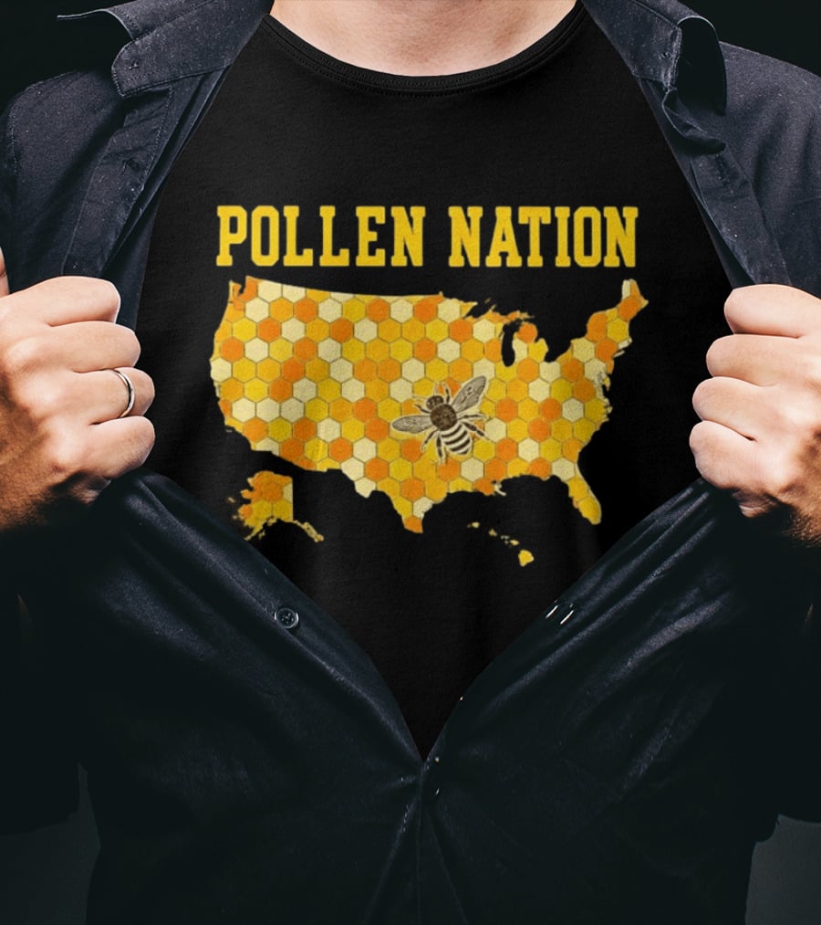 Pollen Nation USA Honeycomb Map Bee T-Shirt