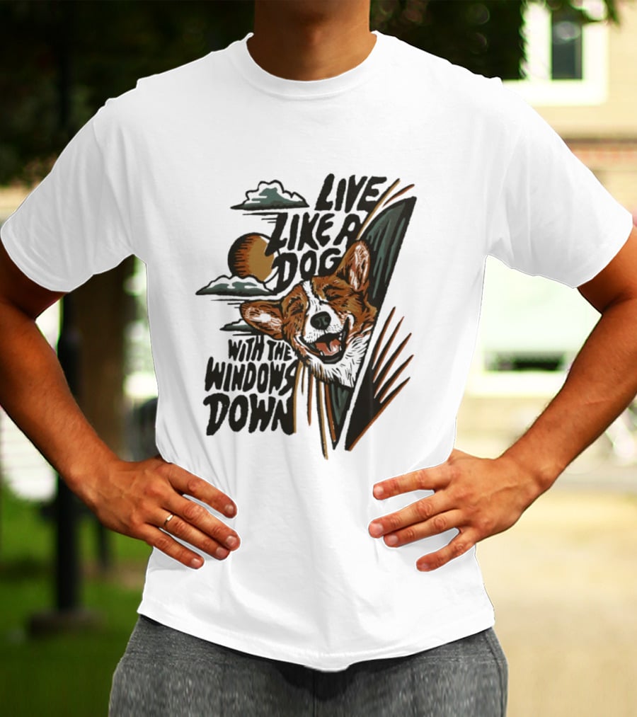 Live Like A Dog With The Windows Down Retro Sunset Dog T-Shirt