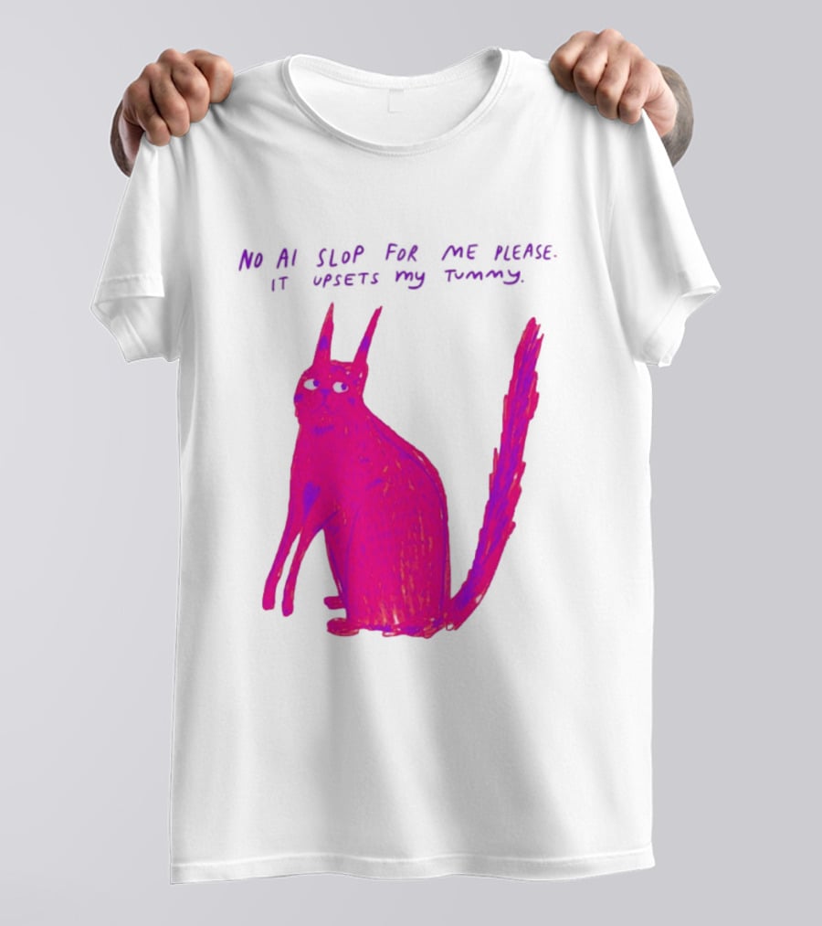 No AI Slop For Me Please It Upsets My Tummy Pink Cat T-Shirt
