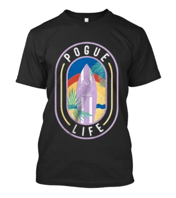 Pogue Life Surfboard And Palm Tree Colorful Tropical T-Shirt