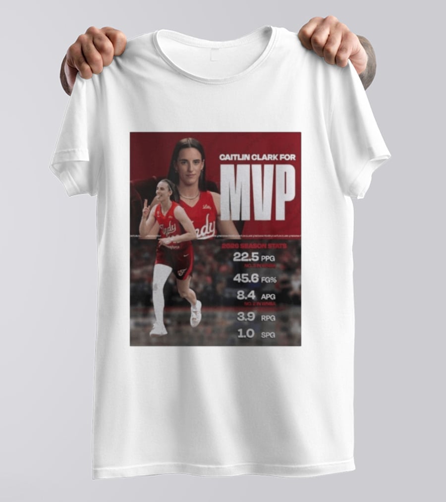 Caitlin Clark For MVP 2026 Stats 22.5 PPG 45.6 FG% 8.4 APG 3.9 RPG 1.0 SPG T-Shirt