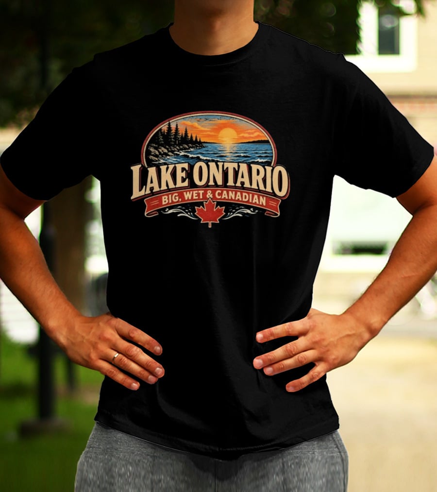 Lake Ontario Big Wet And Canadian Sunset Canadian Maple Leaf T-Shirt