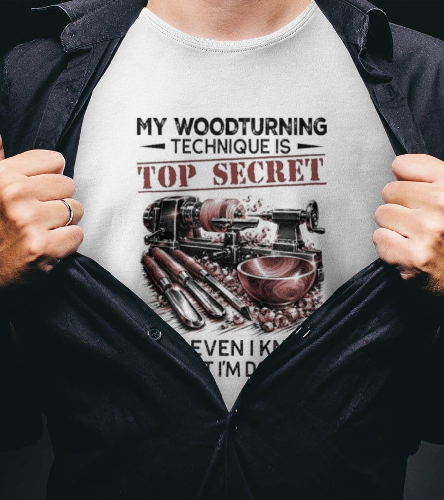 My Woodturning Technique Is Top Secret Not Even I Know What I'm Doing Funny Woodworker Humor T-Shirt