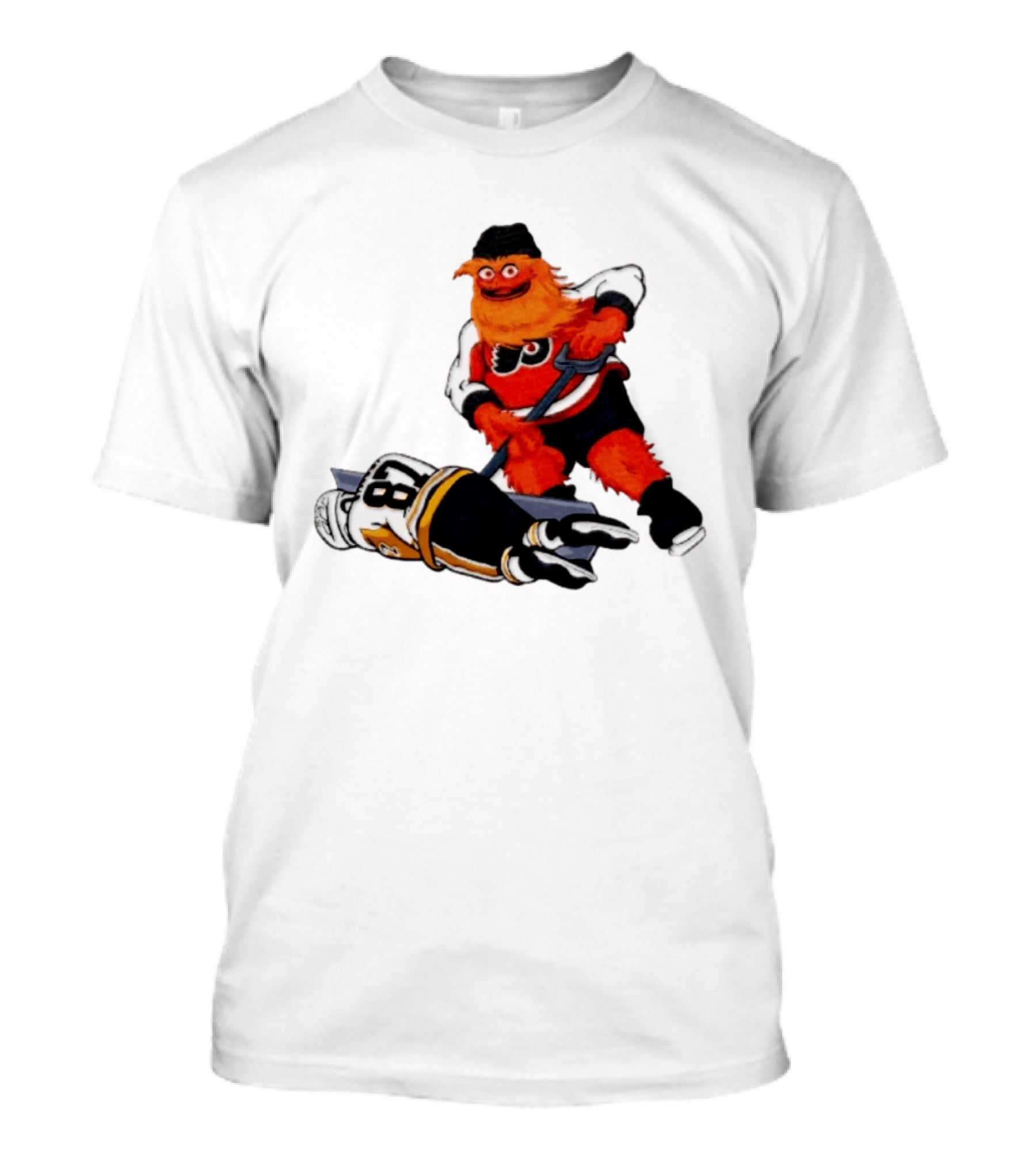Philadelphia Flyers Gritty Shovelin' Cartoon With Hockey Rivalry Scene T-Shirt