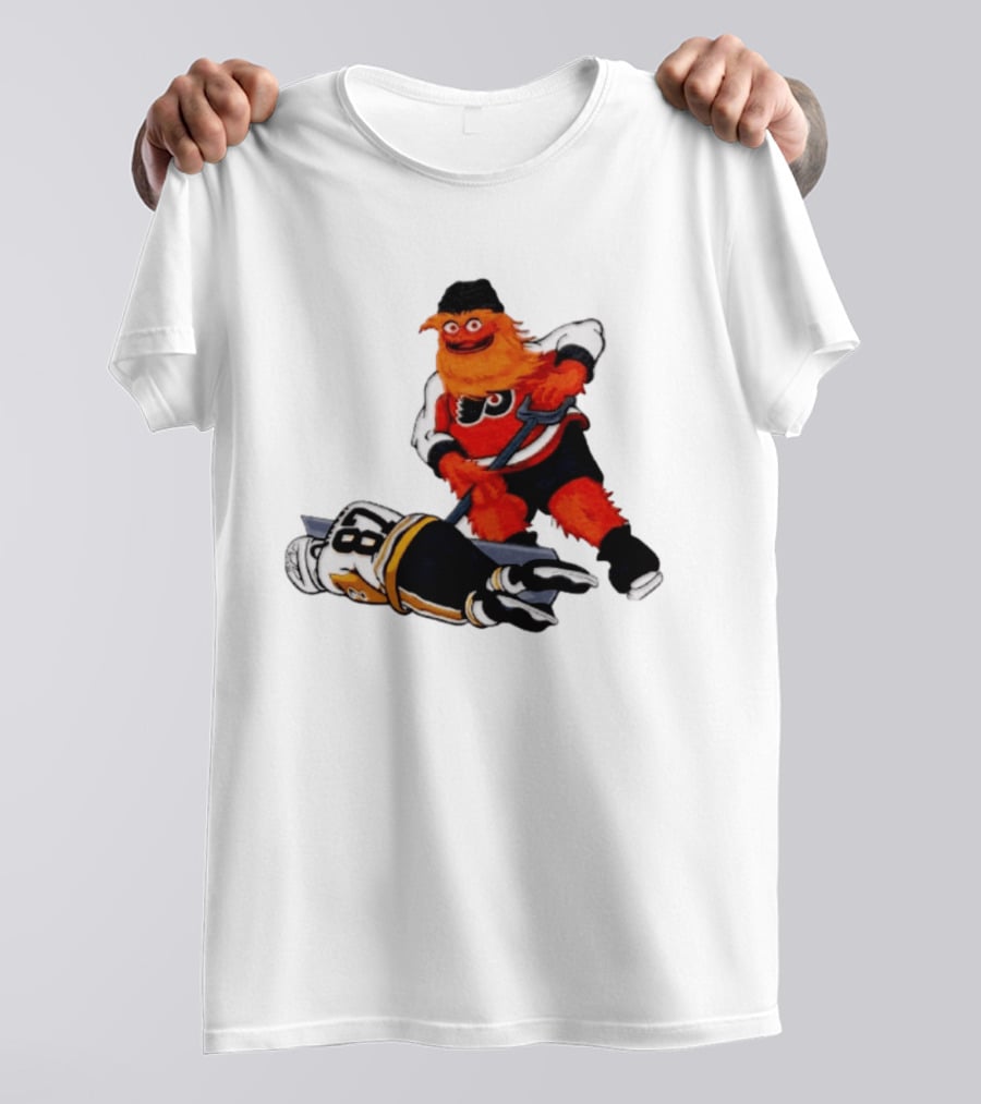 Philadelphia Flyers Gritty Shovelin' Cartoon With Hockey Rivalry Scene T-Shirt