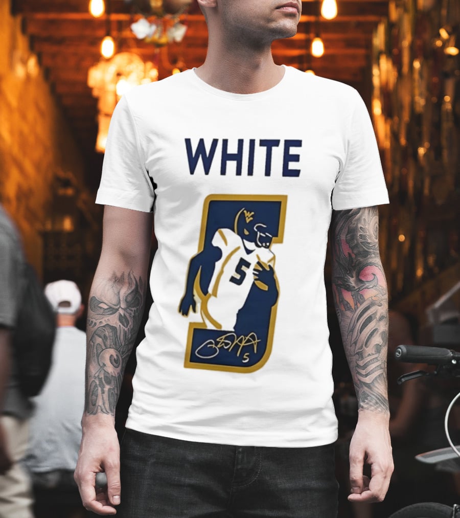 West Virginia Mountaineers Pat White Number 5 Signature 2026 T-Shirt