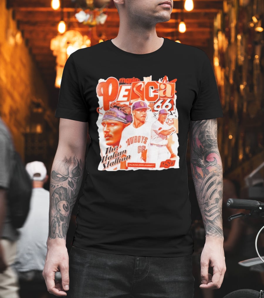 Mario Pesca 66 Oklahoma State Cowboys The Italian Stallion OSU Baseball T-Shirt