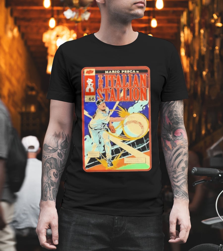 Mario Pesca The Italian Stallion Comic No 66 Oklahoma State Cowboys Baseball T-Shirt