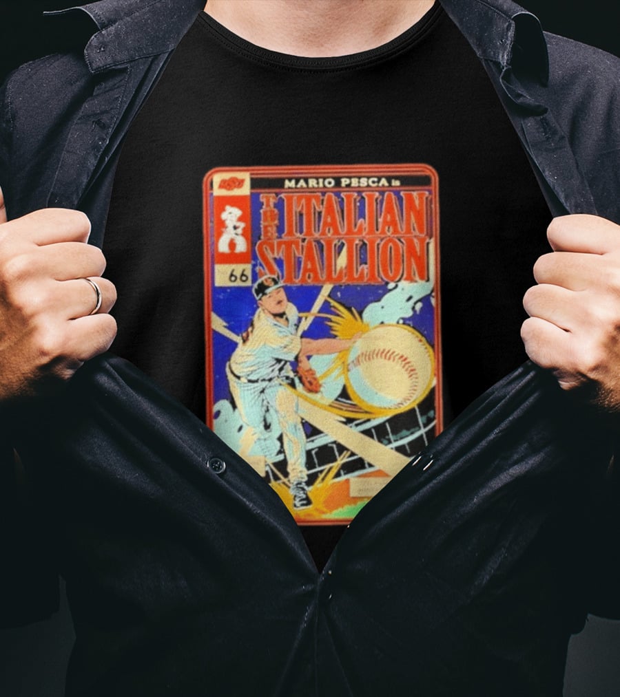 Mario Pesca The Italian Stallion Comic No 66 Oklahoma State Cowboys Baseball T-Shirt