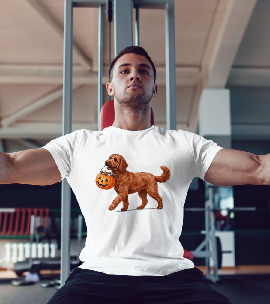 Goldendoodle Halloween Spooky Dog 2026 Pumpkin Treat Bucket T-Shirt