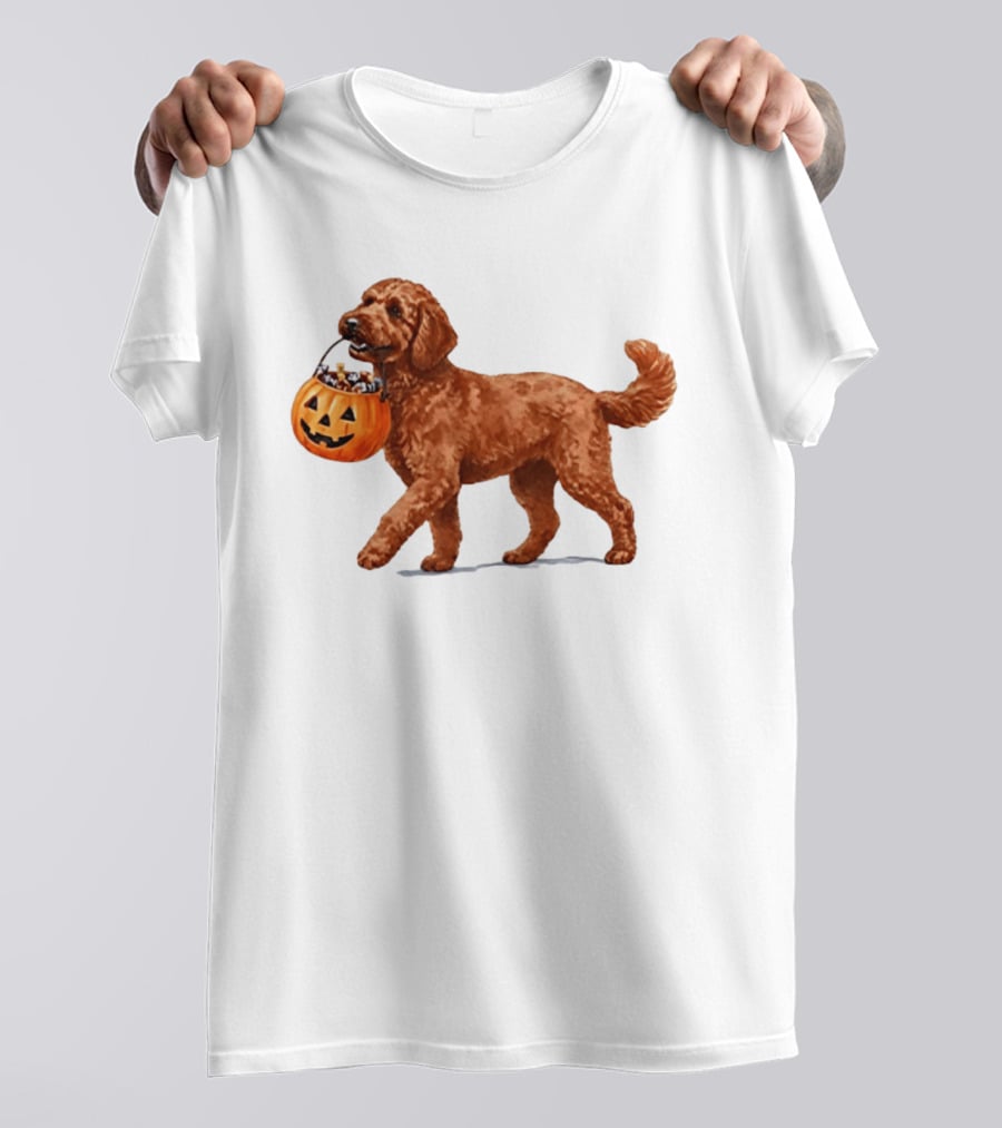 Goldendoodle Halloween Spooky Dog 2026 Pumpkin Treat Bucket T-Shirt