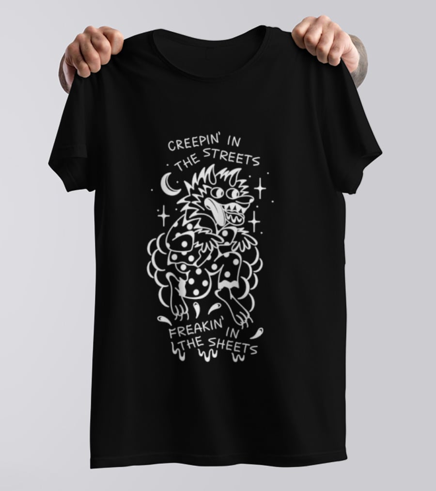 Creepin' In The Streets Freakin' In The Sheets Wolf Moon Stars T-Shirt