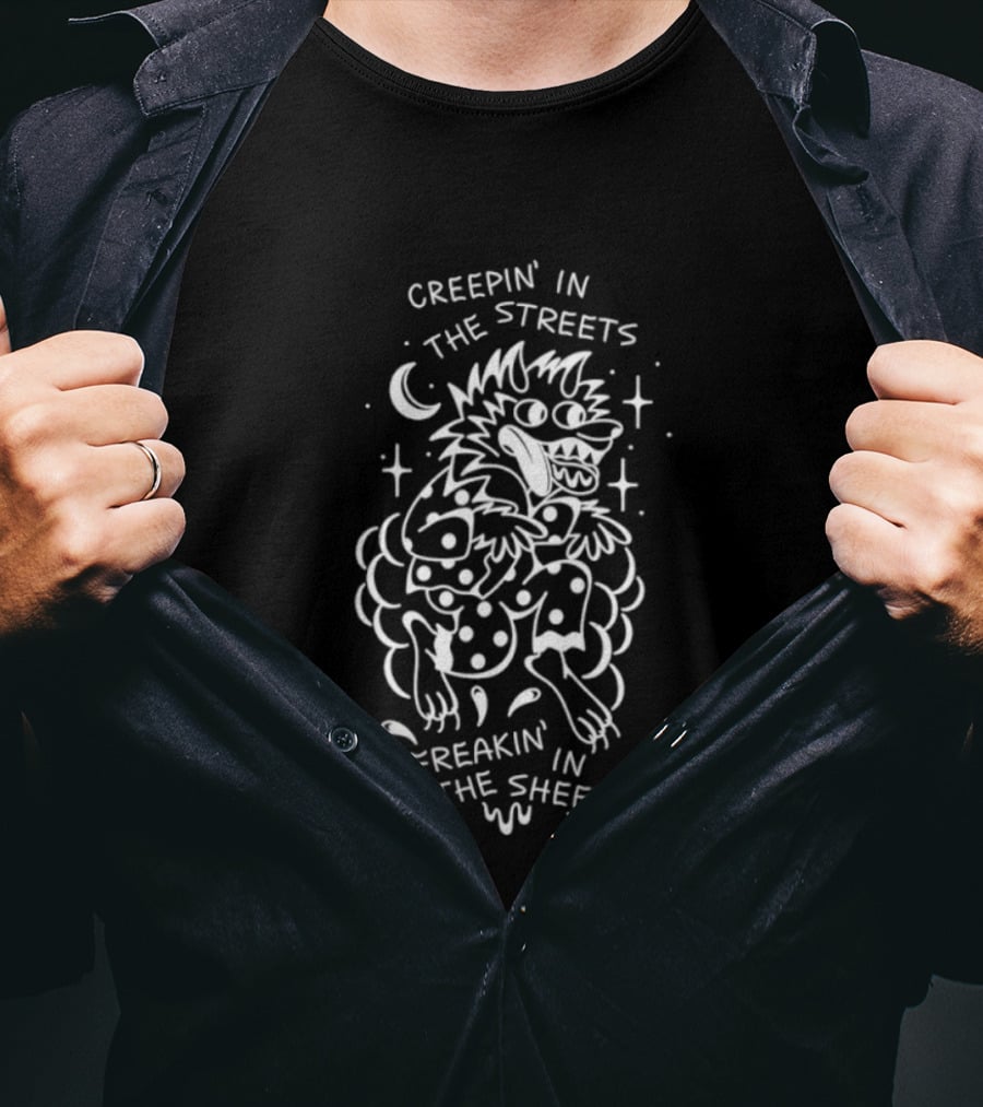 Creepin' In The Streets Freakin' In The Sheets Wolf Moon Stars T-Shirt