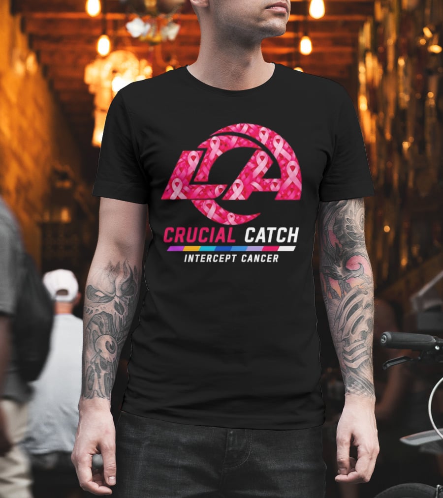 Los Angeles Rams Crucial Catch Intercept Cancer Pink Ribbon Awareness 2026 T-Shirt