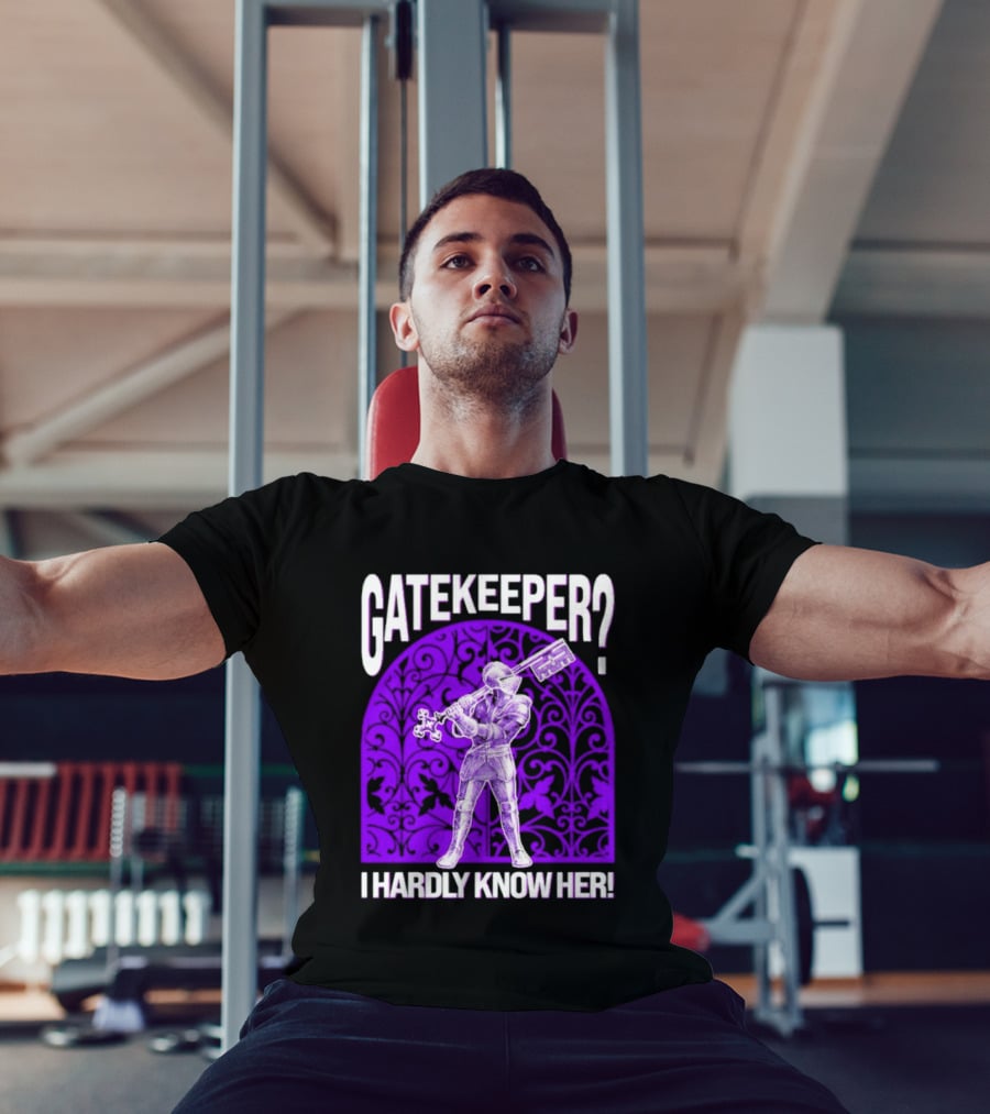 Gatekeeper I Hardly Know Her Knight In Armor Key Sword Purple T-Shirt