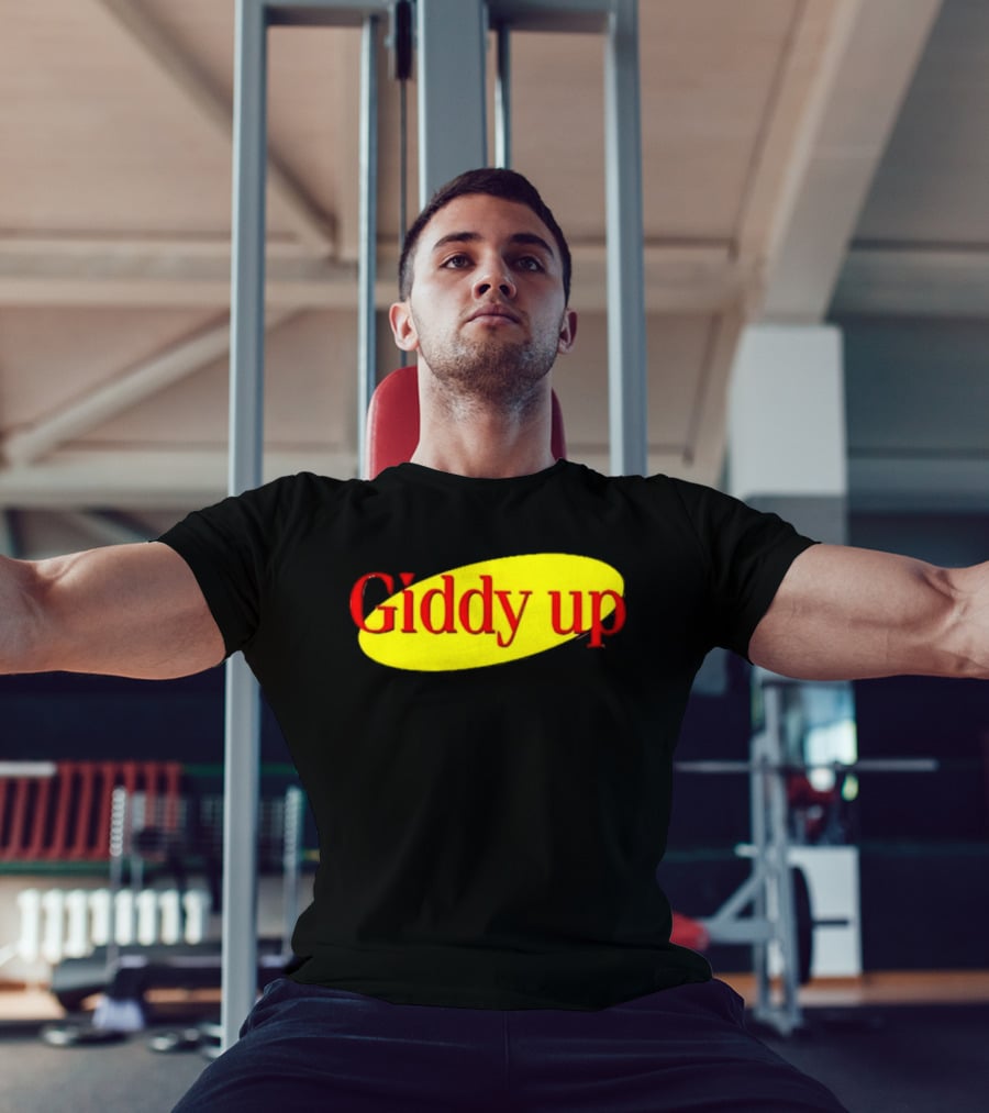 Giddy Up Bold Red Text On Yellow Oval T-Shirt