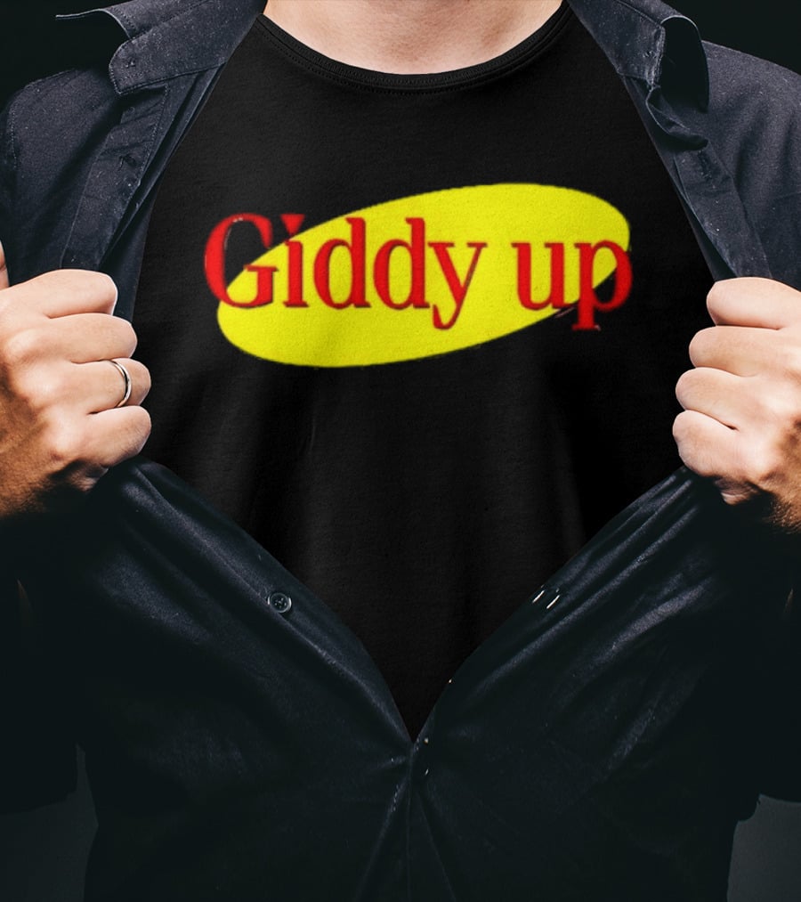 Giddy Up Bold Red Text On Yellow Oval T-Shirt