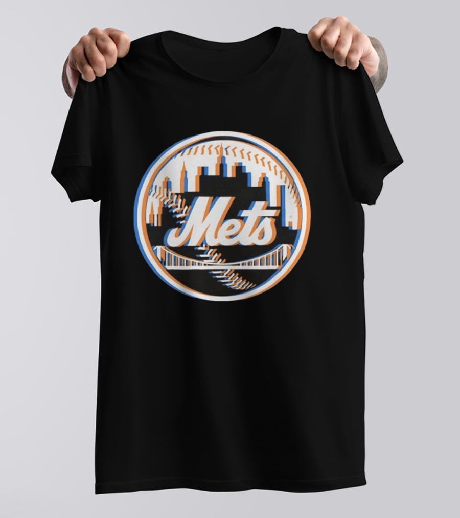 New York Mets Glitch 2026 MLB Season Skyline Bridge Baseball T-Shirt