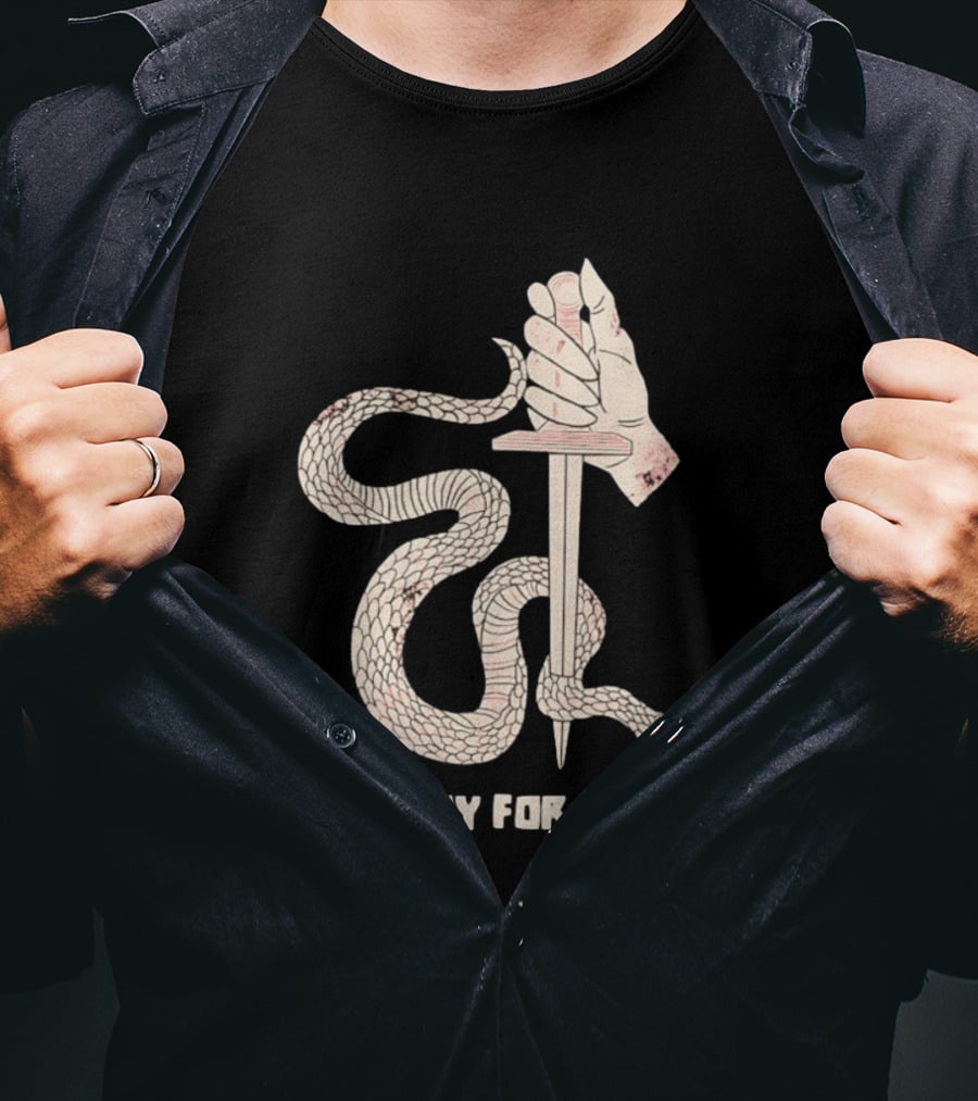 No Mercy For Fascism Snake Winding Around Dagger And Hand T-Shirt