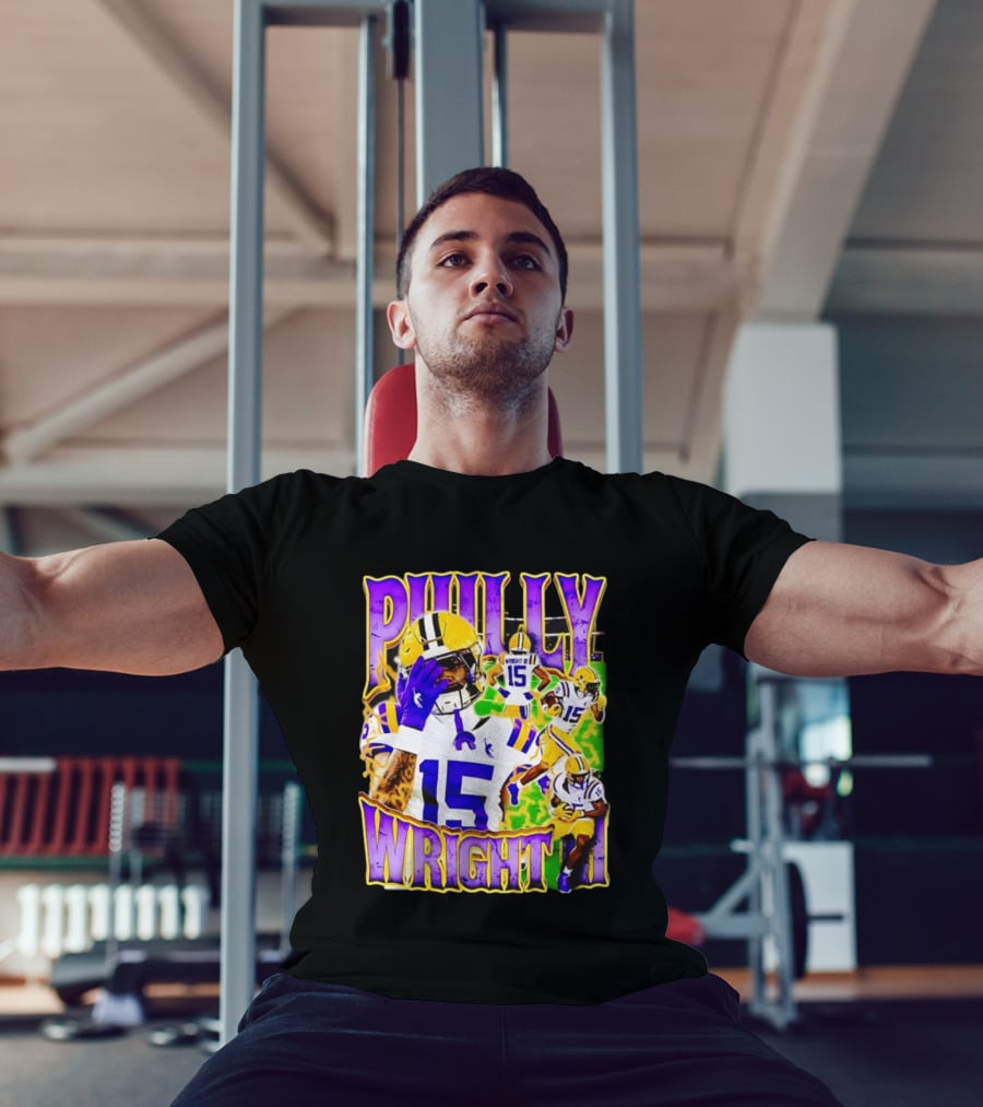 Philly Wright III LSU Tigers Football Number 15 Bayou NCAA Player T-Shirt
