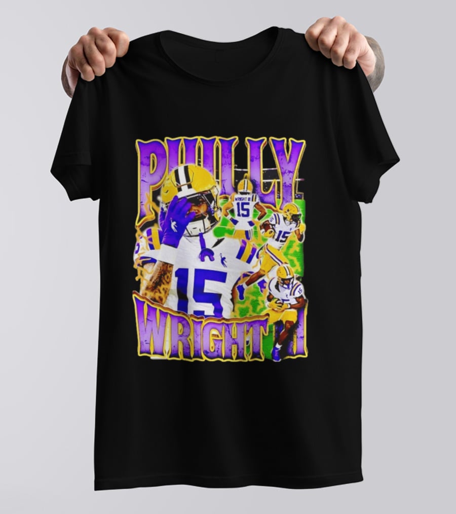 Philly Wright III LSU Tigers Football Number 15 Bayou NCAA Player T-Shirt