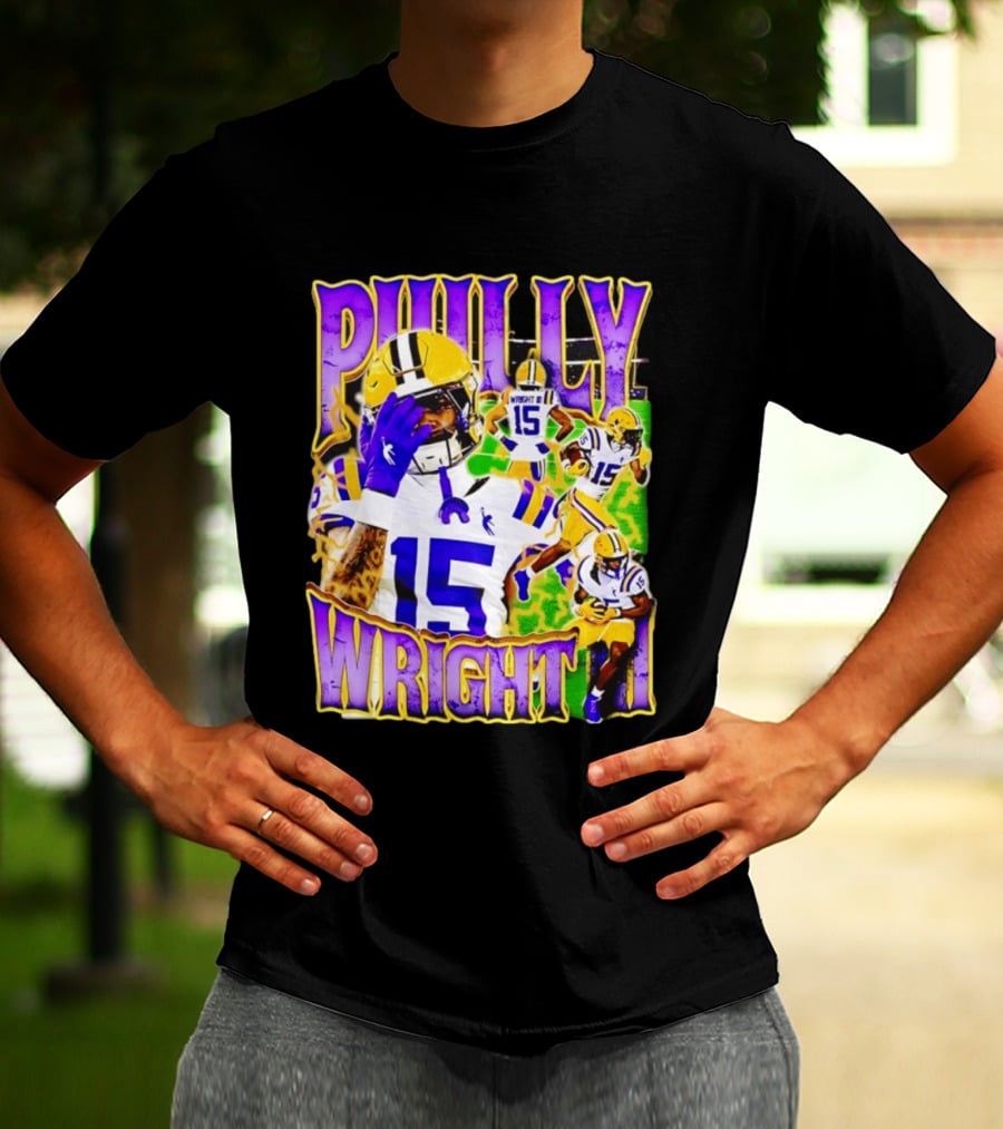 Philly Wright III LSU Tigers Football Number 15 Bayou NCAA Player T-Shirt