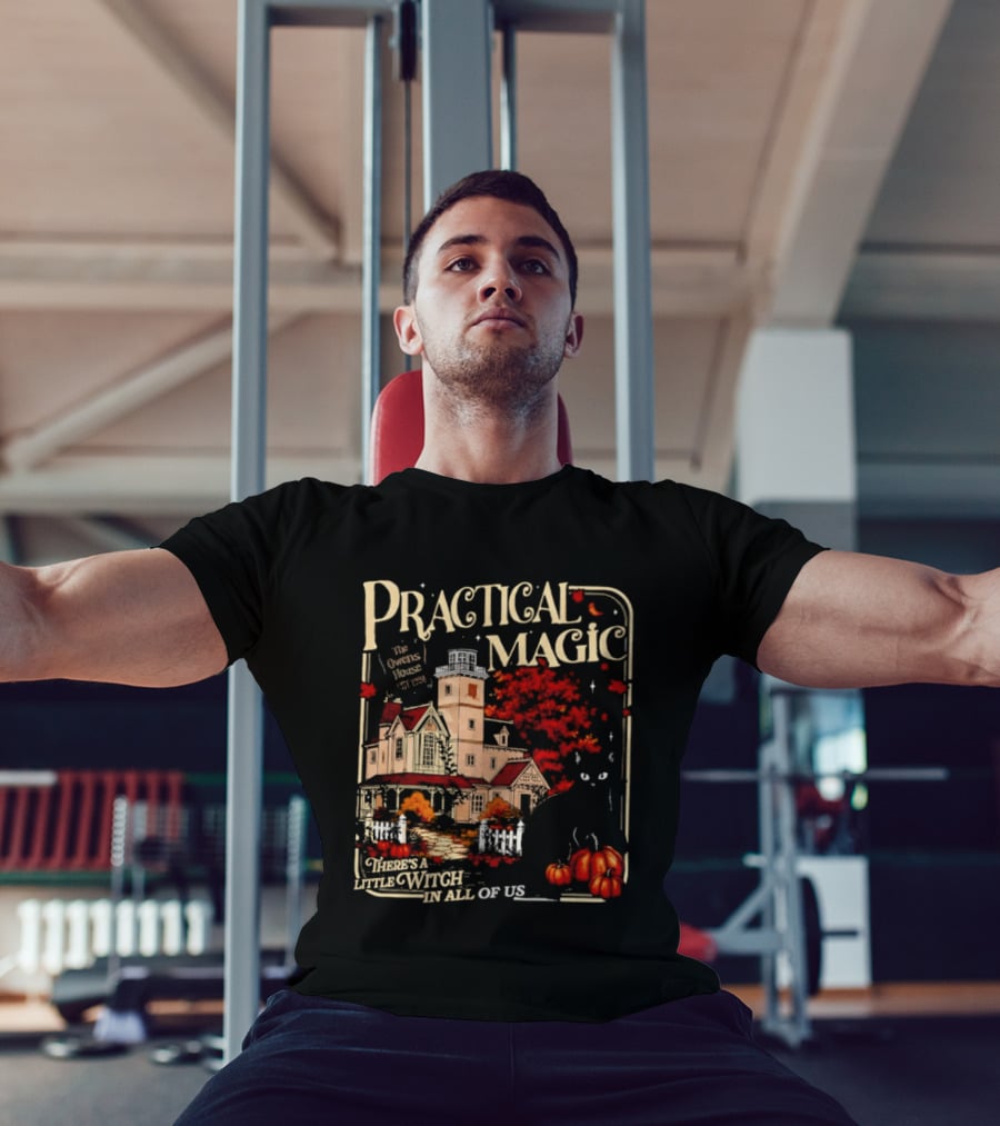 Practical Magic The Owens House Est 1998 There Is A Little Witch In All Of Us Pumpkin Autumn Scene T-Shirt