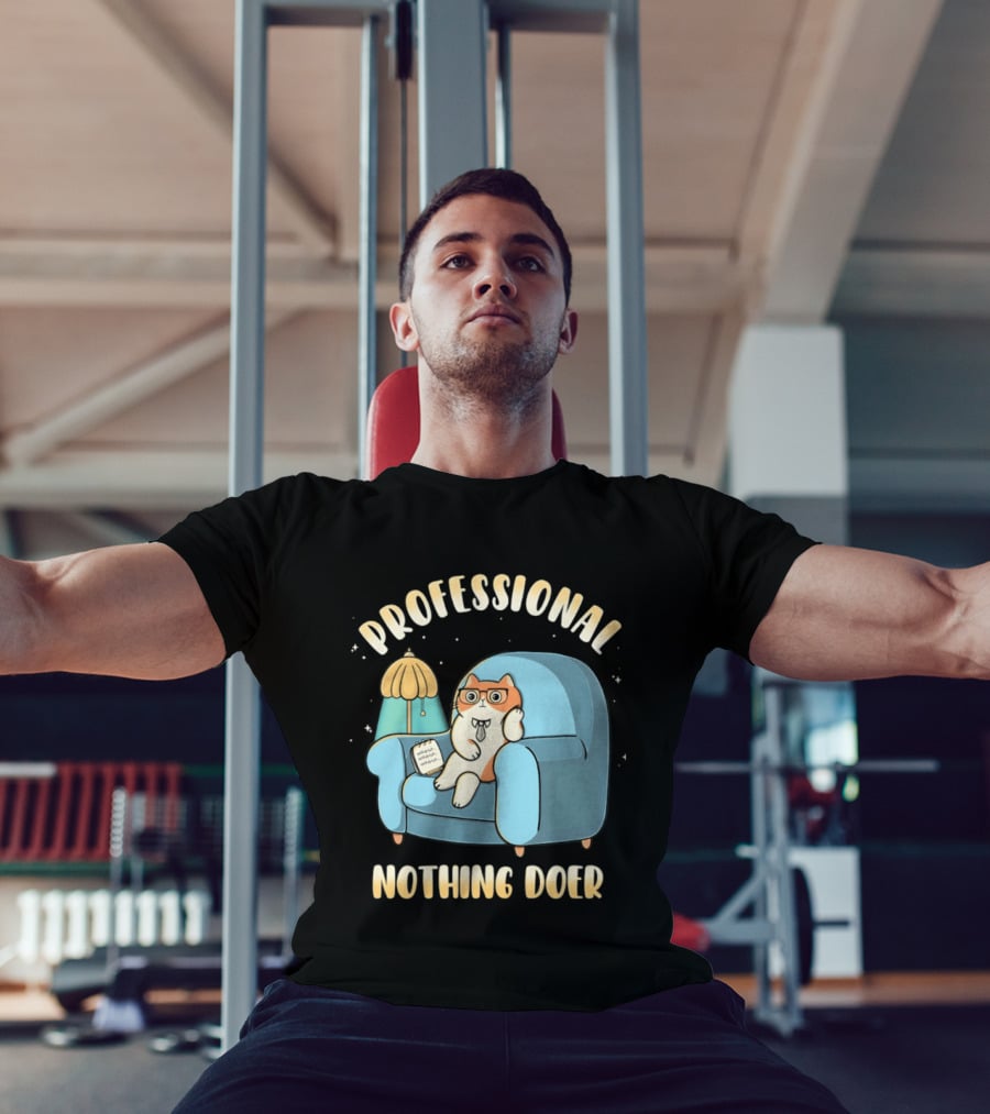 Professional Nothing Doer Cat Relaxing With Book And Lamp T-Shirt