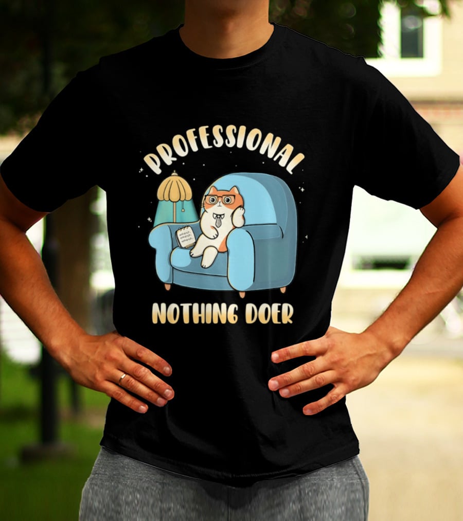 Professional Nothing Doer Cat Relaxing With Book And Lamp T-Shirt