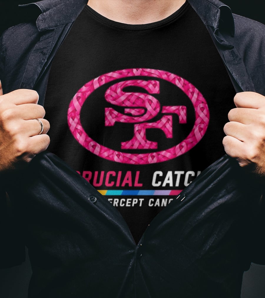 San Francisco 49ers 2026 Crucial Catch Intercept Cancer Pink Ribbon T-Shirt
