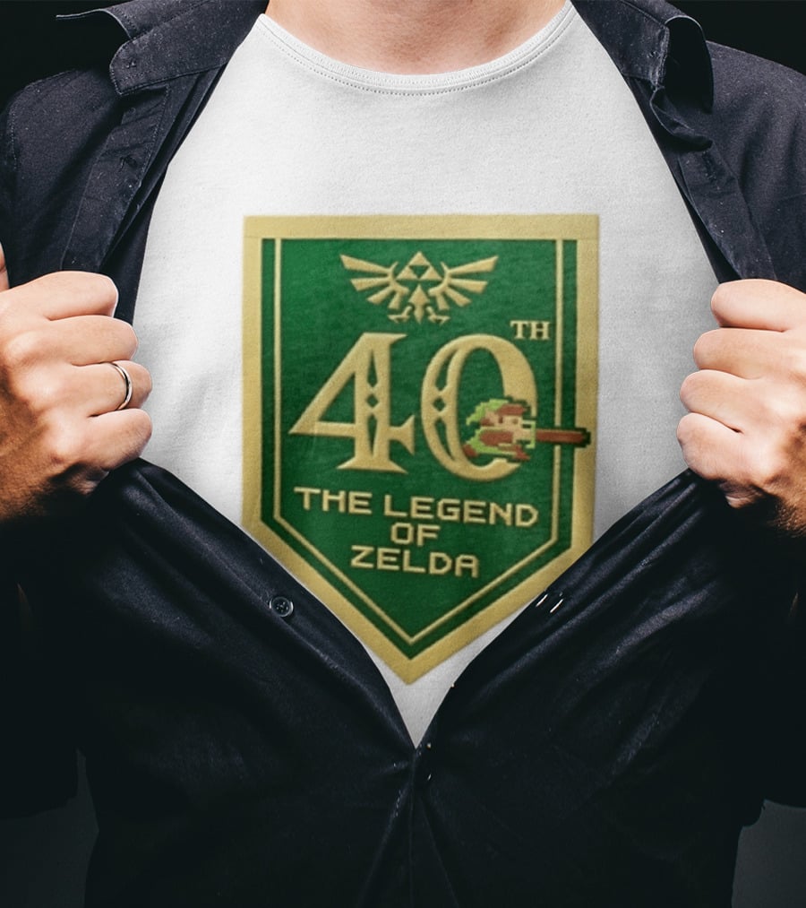 40th Anniversary The Legend Of Zelda With Link Pixel Art And Triforce T-Shirt