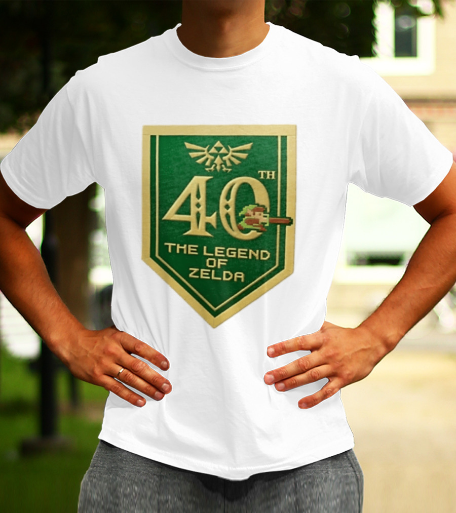 40th Anniversary The Legend Of Zelda With Link Pixel Art And Triforce T-Shirt