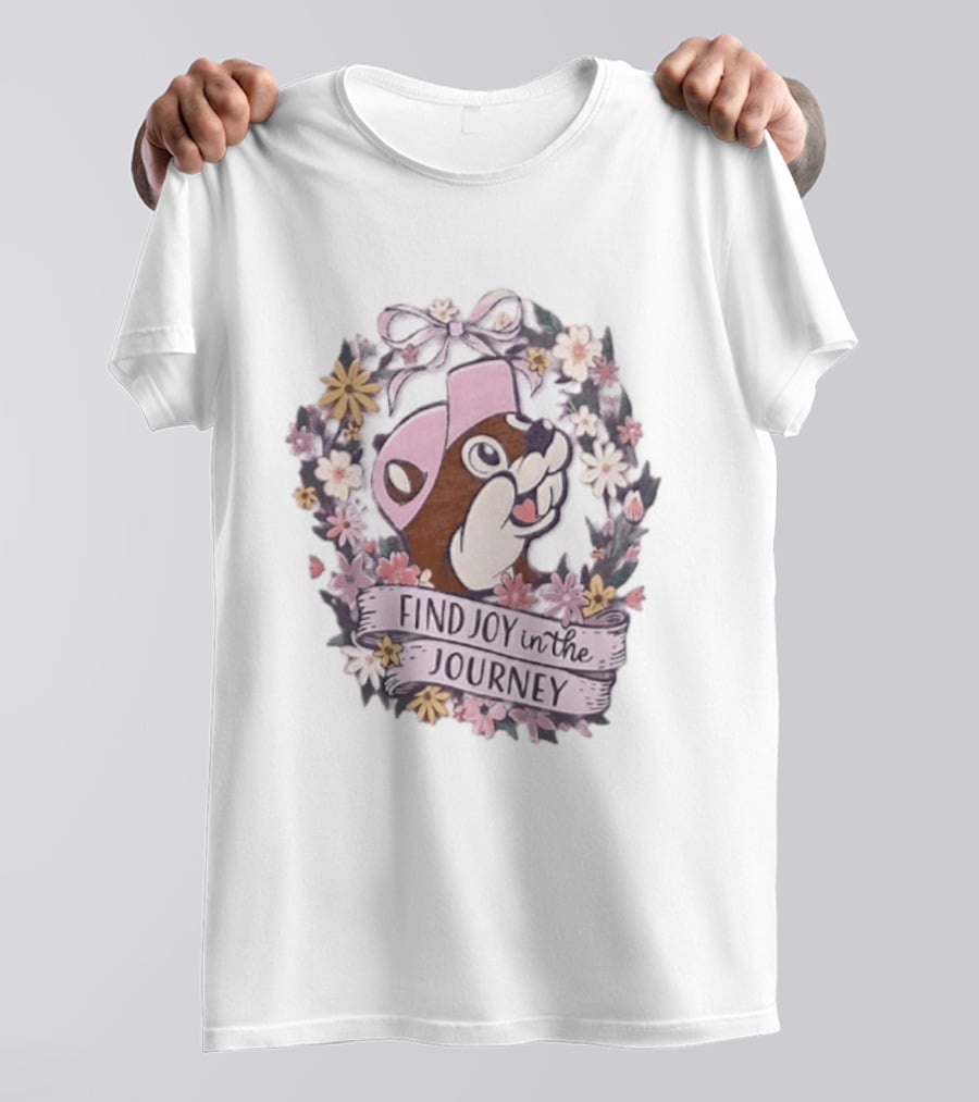 Buc Ee's Find Joy In The Journey Beaver Floral Wreath T-Shirt