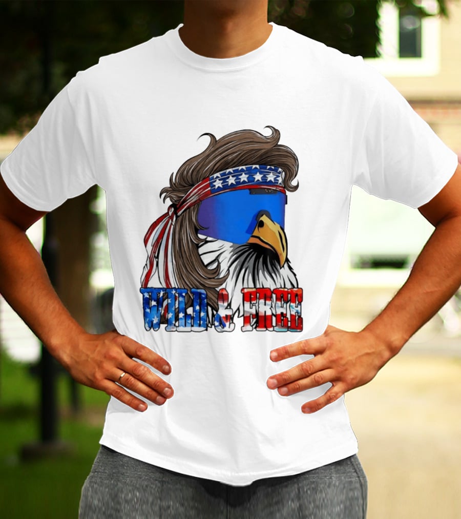 Wild And Free Bald Eagle USA Flag Bandana And Sunglasses T-Shirt