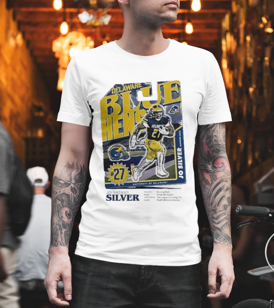 Delaware Blue Hens Jo Silver #27 University Of Delaware Football T-Shirt