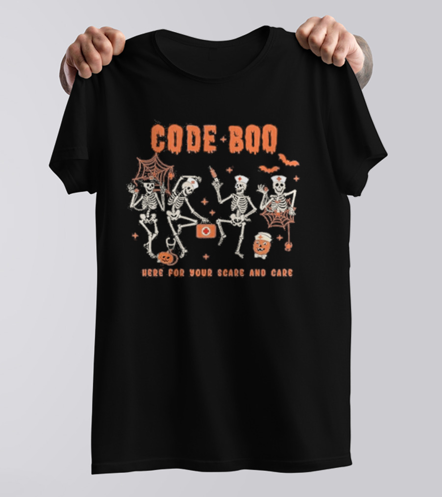 Code Boo Skeleton Nurse Halloween Scare And Care T-Shirt