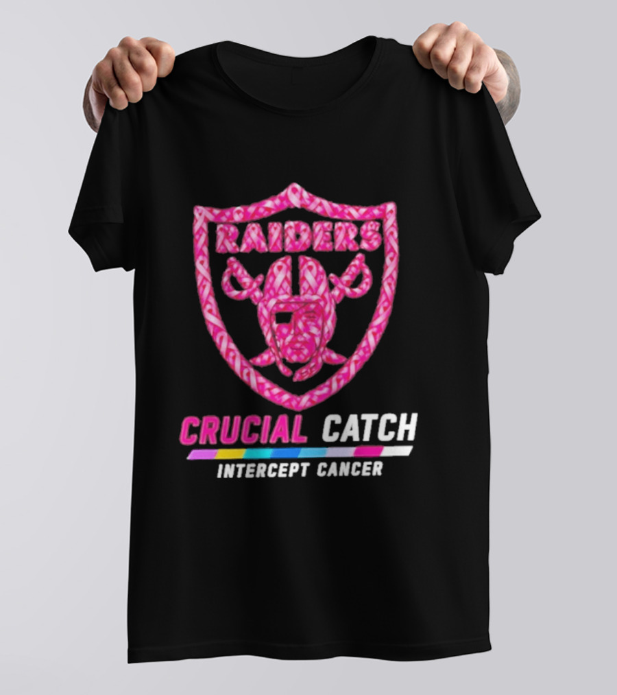 Las Vegas Raiders Crucial Catch Intercept Cancer Pink Ribbon Logo 2026 T-Shirt
