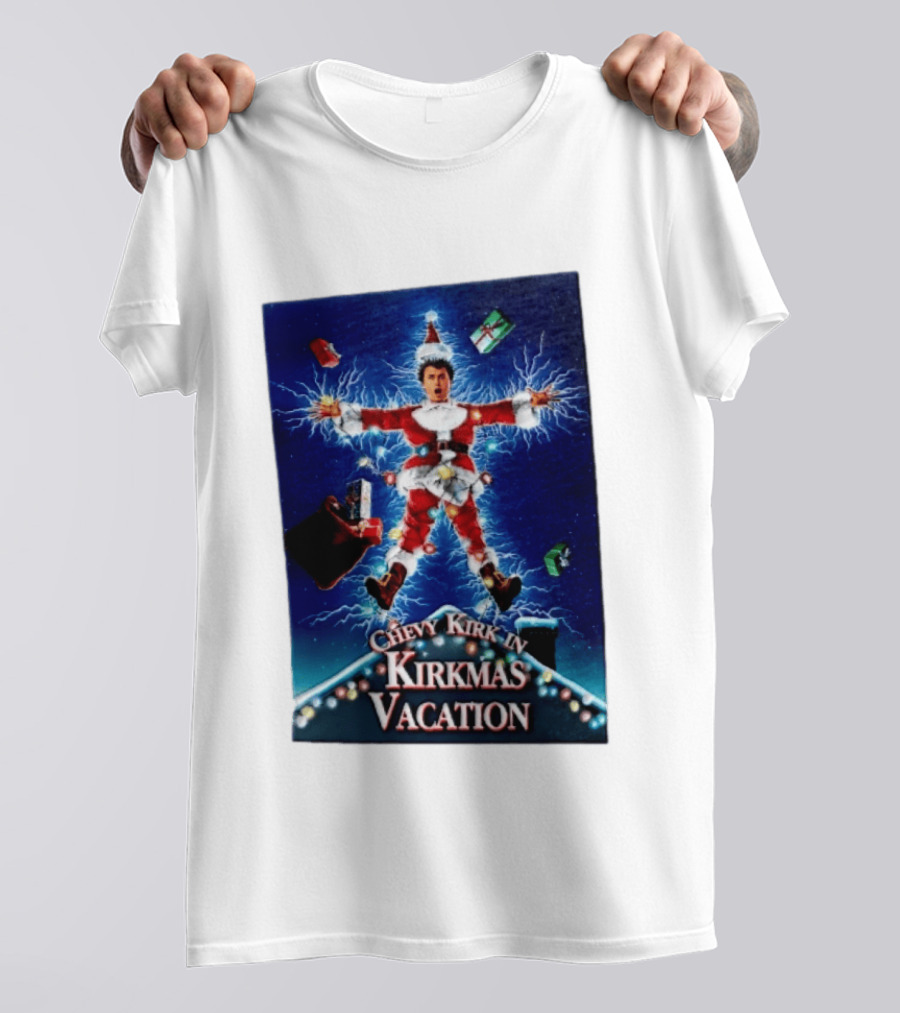Chevy Kirk In Kirkmas Vacation Christmas Presents Lights Santa Suit Explosion T-Shirt