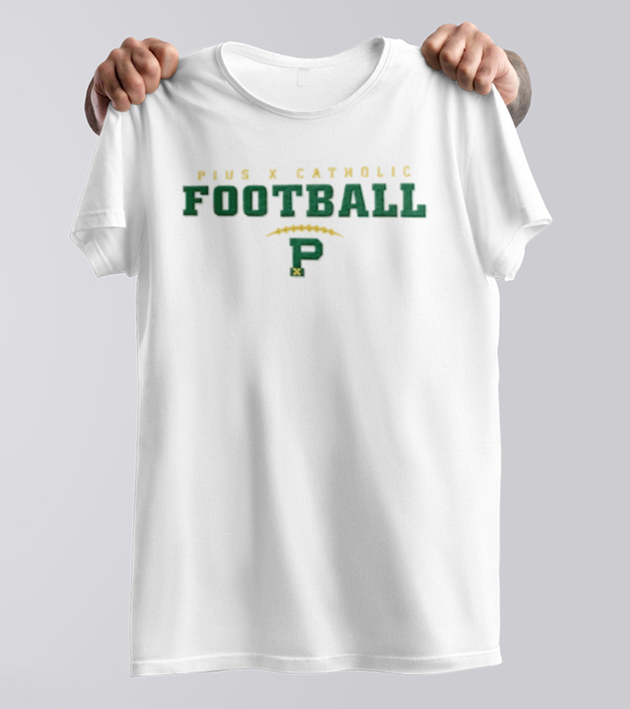 Pius X Catholic Football P Logo With Green And Yellow T-Shirt