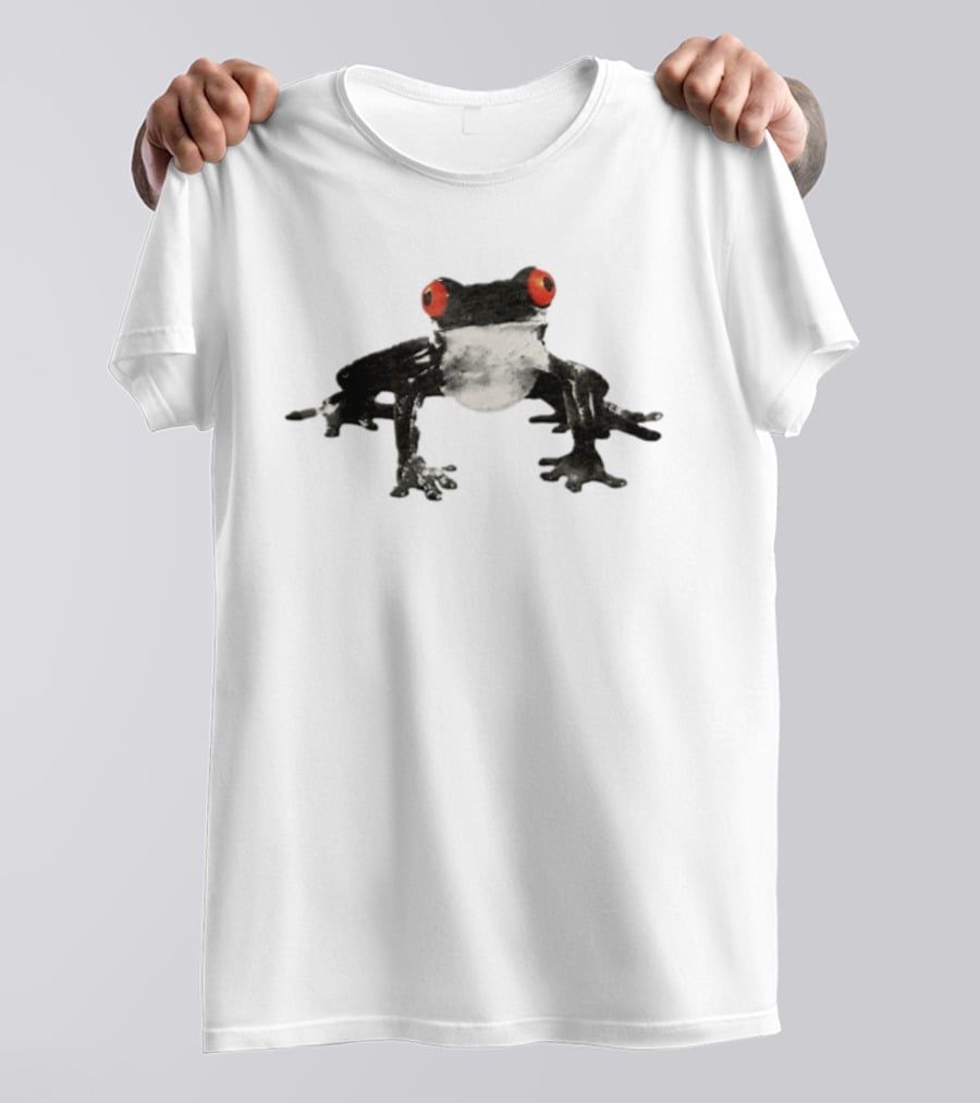 Red Eyed Tree Frog Black And White Monochrome Contrasting T-Shirt