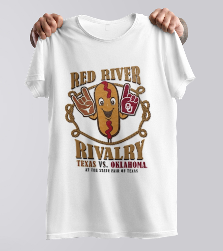 Red River Rivalry Texas Vs Oklahoma State Fair Of Texas Corn Dog T-Shirt