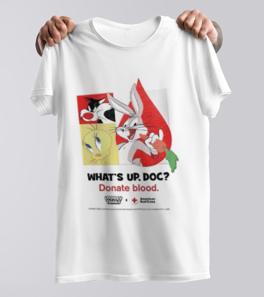What's Up Doc Donate Blood Looney Tunes American Red Cross Bugs Bunny Tweety Bird T-Shirt