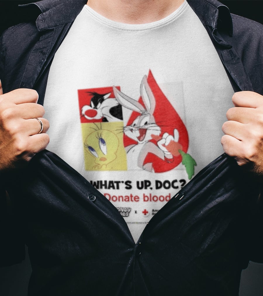 What's Up Doc Donate Blood Looney Tunes American Red Cross Bugs Bunny Tweety Bird T-Shirt
