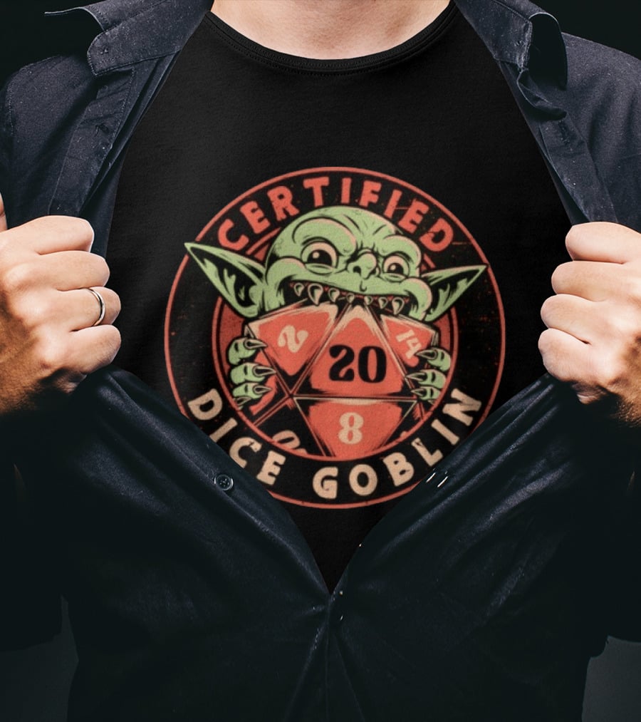 Certified Dice Goblin D20 RPG Fantasy Gaming T-Shirt