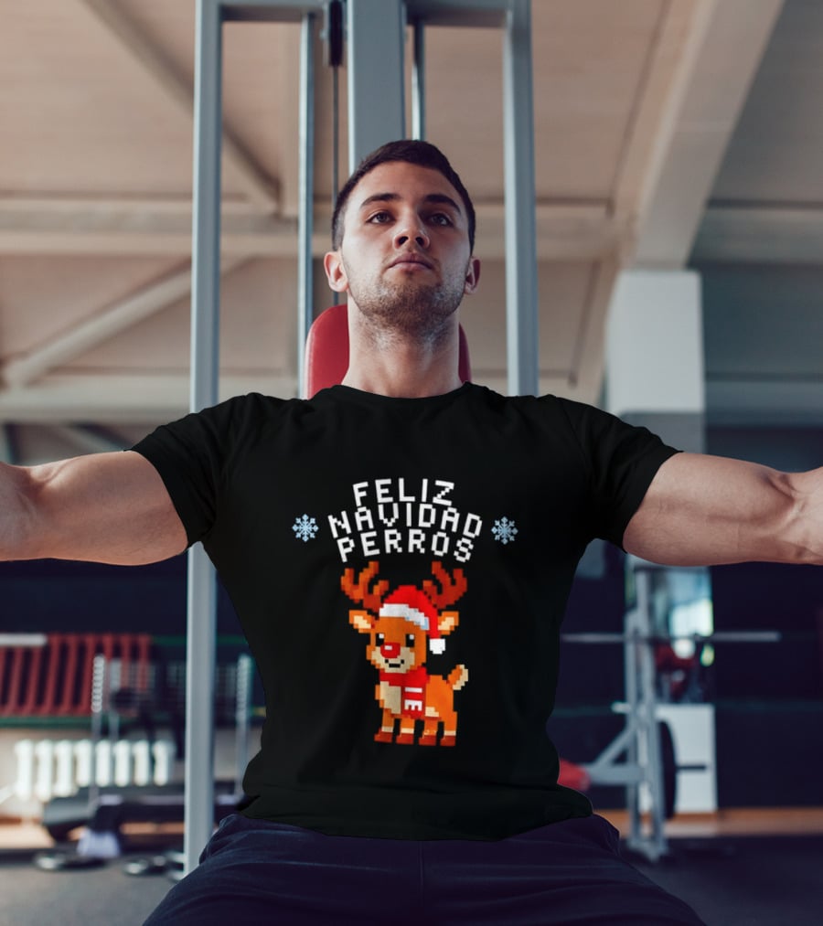 Feliz Navidad Perros Pixel Art Christmas Reindeer T-Shirt