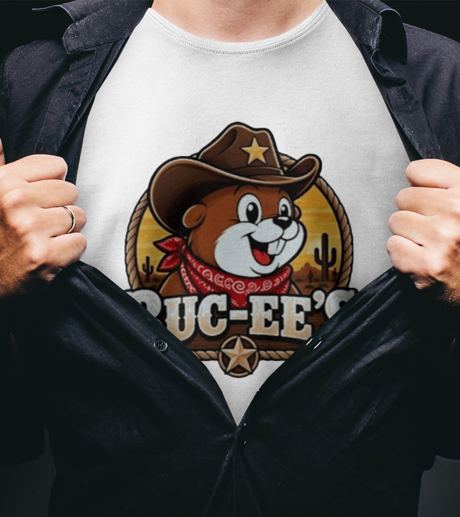 Buc Ee's Cowboy Howdy Beaver Star Bandana Cacti Desert Scene T-Shirt
